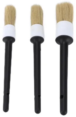 Image de Kit de 3 brosses d'entretien automobile en poils de sanglier mélangés pour nettoyer les passages de roues, les calandres, les boutons intérieurs et les porte-gobelets