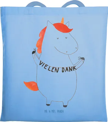 Produktbild von Mr. & Mrs. Panda Shopping Tasche Einhorn Dankeschön - Sky Blue - Geschenk, Vielen Dank, Schultasche, Danke, Unicorn, festivaltasche, Tote Bag, Laptoptasche, Danksagung