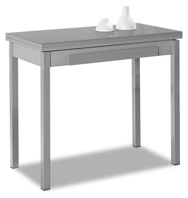 Esstisch aus Metall und Glas, grau, 90x50 cm, ausziehbar
