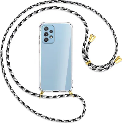 Produktbild von Handykette Backcover-Schutzhülle mit Band (Metall goldfarben) für Samsung Galaxy A52 4G / 5G, A52s 5G - schwarz/grau/weiß