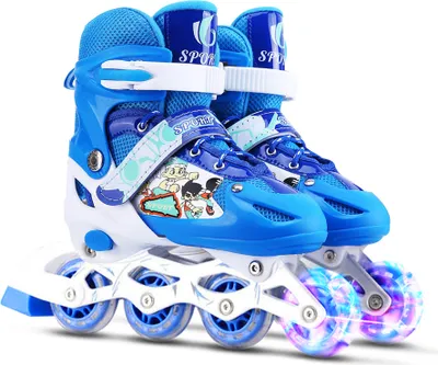 Produktbild von Verstellbare Inline-Skates fuer Kinder, beleuchtetes Rollschuh-Set mit Helm, Schutzausruestung, Barrikadenschluessel fuer Jungen, Maedchen, Anfaenger, drinnen und draussen