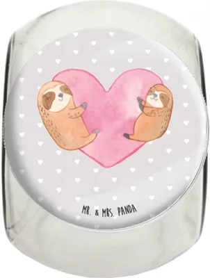 Produktbild von Mr. & Mrs. Panda Kaffeedose Faultiere Herz XL 2000ml - Grau Pastell - Geschenk, Teedose, für Freundin, Vorratsbehälter, Hochzeitstag, Frauen, glasbehälter, keksglas