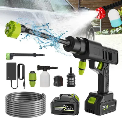 Obrázok produktu pre Akumulátorový vysokotlakový čistič – vysokotlaková vodná pištoľ – 300 W – 30 barov – tryska 6 v 1 – vrátane 1 akumulátora – do záhrady