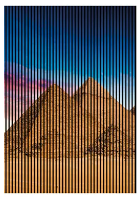 Produktbild von Akustikpaneele mit Digitaldruck Pyramiden01 19 x 1693 x 2400 mm Pyramiden Landschaft MDF PET-Fasern Wandpaneele Blau Braun 3 Einzelplatten