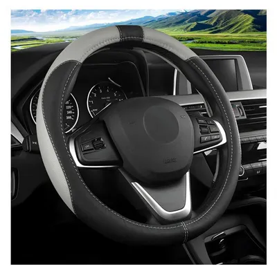 Produktbild von Lenkradbezug Auto Mikrofaser Leder Sport Anti Rutsch Universal 38cm Schwarz/Grau