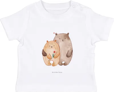 Produktbild von Mr. & Mrs. Panda  T-Shirt Bären Liebe 0. - 6. Monat - Weiß - Geschenk, Baby Baumwollshirt, Hochzeitstag, Kuscheln, Freundin, Verliebt, Babyshirt, Verknallt, Bär