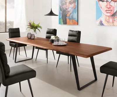Produktbild von DELIFE Esstisch Edge 300x100 XL Akazie Braun Metall Schräg Live-Edge