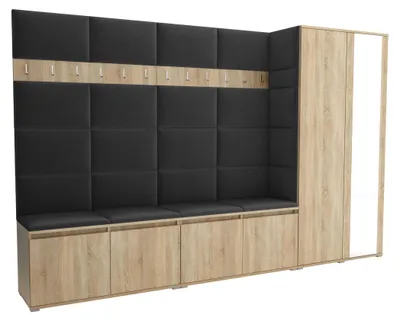 Produktbild von Garderobe LUTON 5 SONOMA 16– Farbe: Sonomaholz, moderner Schrank 40x290x186 cm, funktionale Lösung für den Flur, Garderobeschrank, Flurmöbel