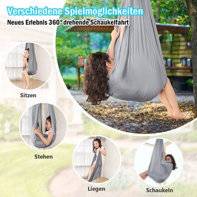 Kinder Schwingen Hängematte, Indoor Outdoor 360° Sensory Swing Elastisch Cuddle Schaukel für Kinder Jungen Mädchen mit Autismus ADHS SPD Asperger,Hellgrau