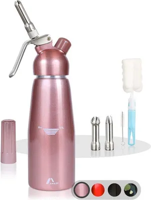 Produktbild von Famanu Sahnespender mit 3 Edelstahl-Düsen und 2 Reinigungsbürsten - Roségold, 500 ml