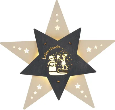 Produktbild von Fensterbild Stern „Leise rieselt der Schnee“ Weiß/Grau (mit LED) (29cm) von Weigla Holzkunst