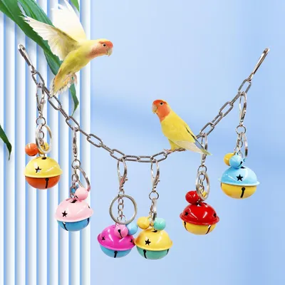 Productafbeelding van Vogel Swing Bel Speelgoed - Kooi Accessoires - Vogels Vermaken - Interactief en Kleurrijk - 40 cm - Multicolor