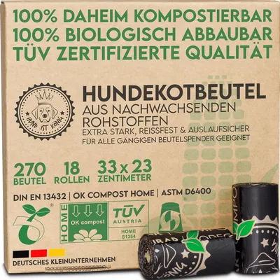 Produktbild von Hundekotbeutel – 270 Stück – biologisch abbaubar – 23 x 33 cm – extra dick und auslaufsicher – geruchsneutralisierend