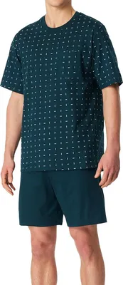 Produktbild von Schiesser Comfort Essentials Schlafanzug Set aus Kurzarm-Shirt und kurzer Hose, Lässige Passform, Mit praktischer Brusttasche dunkelgrün 56