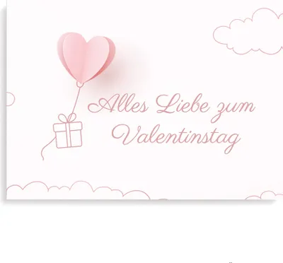 Produktbild von Valentinstag Karte, 1x Valentinstagskarte mit Umschlag, DIN A6 Grußkarte zum Valentinstag, Ballon