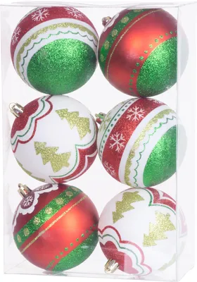 Image de Boules MagicHome Noël, 6 pcs, rouge-vert, avec décoration, pour le sapin de Noël, 8 cm