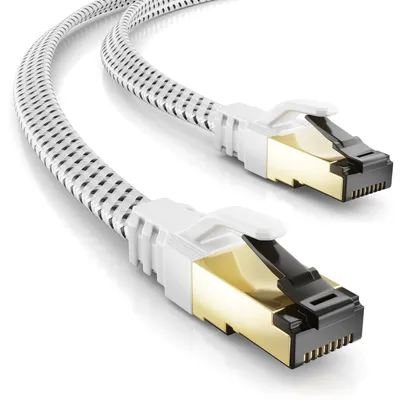 Produktbild von deleyCON 1m Cat8 Netzwerkkabel Flach Nylon, 40Gbps 2000MHz - Weiß