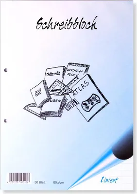 Produktbild von Schreibblock liniert, DIN A4, 50 Blatt, 80g/qm,, 2-fach gelocht, kopfgeleimt