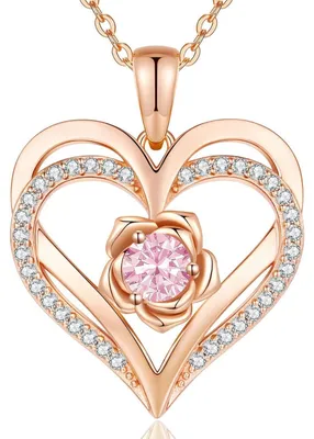 Produktbild von Halskette Damen Herz Geburtsstein Rosegold 925 Sterling Silber mit Anhänger
