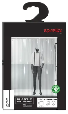 Immagine prodotto di Tenda da doccia Spirella antimuffa "Dandy" antibatterica, lavabile, impermeabile in PEVA 180x200cm trasparente