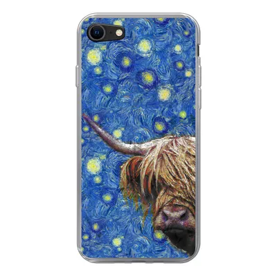 Produktbild von MuchoWow® Handyhülle Schutzhülle Hülle für iPhone 7 Sternennacht - Van Gogh - Schottischer Highlander Silikon Softcase Handy Hülle - Kartenhalter
