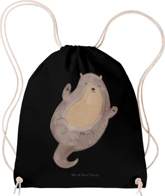 Produktbild von Mr. & Mrs. Panda Turnbeutel Otter Umarmen - Schwarz - Geschenk, Seeotter See, Beutel, glücklich, Jutebeutel, wander rucksack, Hallo, sporttasche klein, gut Gelaunt