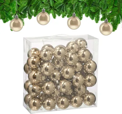 Produktbild von Relaxdays Weihnachtskugeln im 50er Set, Kunststoff, D: 6 cm, runde Weihnachtsbaumdeko, Baumschmuck glänzend, champagner