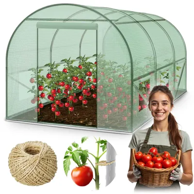 Produktbild von Gartentunnel Foliengewächshaus 2x3m mit Pflanzenstützen und Moskitonetz-Fenstern