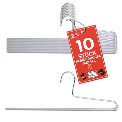 Produktbild von MAWA Hosenbügel, 10er-Set, rutschfest, 38 cm, Silber, ideal für Anzughosen