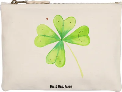 Produktbild von Mr. & Mrs. Panda Pouch Blume Kleeblatt Grösse XL Große - Weiß - Geschenk, Kulturtasche, Kleeblätter, Schulmäppchen, Etui, Glück, toiletry bag, Motivation, Garten