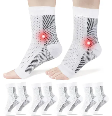 Image de Bandages de soutien de la cheville, chaussettes de compression, 4 paires, taille S/M, blanches