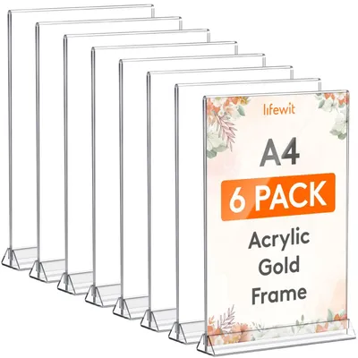 Acryl-Bordhalter A4, 6 Stück, doppelseitig, klar, für Menüs & Tischnummern