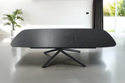 Produktbild von Refurbished Möbelretoure Esstisch 180 (240) x 90 cm schwarz matt Keramiktisch ausziehbar Mikado Gestell schwarz MELODIE