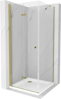 Produktbild von Mexen Lima klappbare Duschkabine 80 x 80 cm, Transparent, Gold + Duschwanne Flat - 856-080-080-50-00-4010