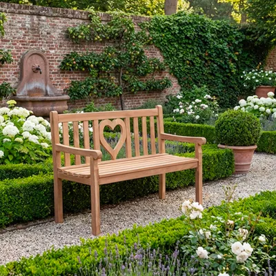 Produktbild von riess-ambiente Wetterfeste Gartenbank EMPIRE TEAK 120cm natur massives Teakholz Herz für 2 Personen