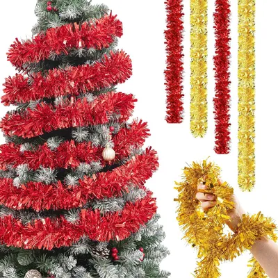 Produktbild von Lametta Weihnachtsgirlande Christbaumgirlande - 4 Stück - 2 m - Rot und Gold - Lametta-Kranz