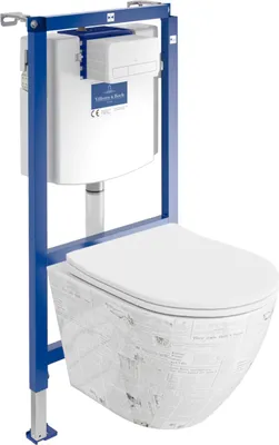 Produktbild von DOMINO | Villeroy&Boch ViConnect H112 Vorwandelement Unterputz WC mit Bedienplatte + Wand Hänge Tiefspül WC Sofi Slim Paper Spülrandlos | WC - Sett  |