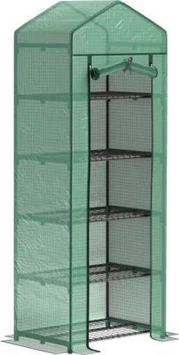 Produktbild von Gewächshaus mit Rolltür, Regale, winterfest Foliengewächshaus aus Stahl, Treibhaus für Balkon, Garten, Tomatenhaus 69 x 49 x 193 cm
