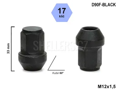 Obrázok produktu pre Kuželová matica M12x1,5, uzavretá, kľúč 17, D6/S BLK D90-BLACK, výška 34 mm čierna