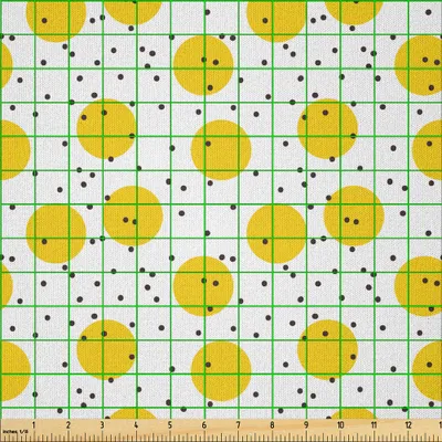 Produktbild von ABAKUHAUS Gelb und Weiß Microfaser Stoff als Meterware , Minimalistische moderne geometrische große Kreise runden und punktiert Retro-, 1 M (230 x 100 cm), Marigold und Schwarz
