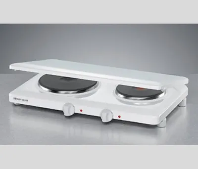 Produktbild von Doppelkochplatte THL 2597/A, langlebige Gussheizplatten, emailliertes Gehäuse, stufenlose Temperaturregelung, Überhitzungsschutz,2 Heizplatten: 145 mm Ø, 1000 Watt / 180 mm Ø, 1500 W, Abdeckung
