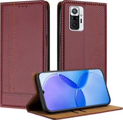 Produktbild von Handyhülle für Xiaomi Redmi Note 10 Pro/Note 10 Pro Max Leder Flip Klappbare Schutzhülle mit Standfunktion Dunkelrot