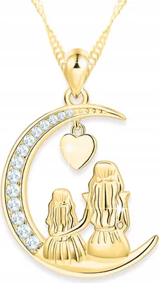Produktbild von Goldene Halskette „Mutter mit Kind“, Herz, Halbmond, Zirkonia, 925er Silber