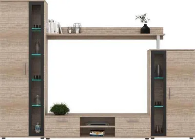 Produktbild von Wohnwand Anbauwand Ben 4-teilig Eiche Country grau