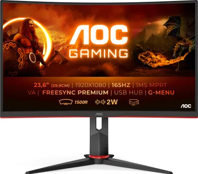 Produktbild von AOC G2 C24G2U/BK, 59,9 cm (23.6"), 1920 x 1080 Pixel, Full HD, LED, 4 ms, Schwarz, Rot