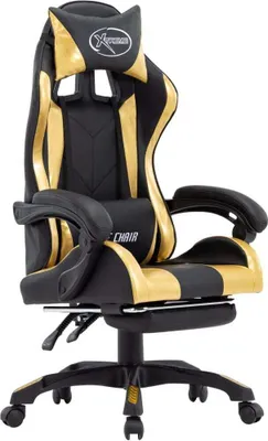 Produktbild von Gaming-Stuhl mit Fußstütze Golden und Schwarz Kunstleder