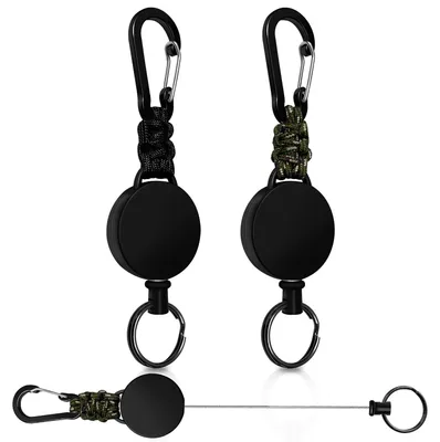 Image de Porte-clés extensibles, lot de 2, cordon extensible, yo-yo avec câble en acier extensible de 60 cm, anneau extensible, porte-clés, mousqueton