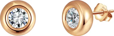Produktbild von Suzan Gold® Rosévergoldete 925 Silber Ohrstecker für Damen mit brillantgeschliffenem Premium-Kristall | Zarte, roséfarbene Ohrringe Solivra im eleganten Zargen-Design | Hautfreundlich &