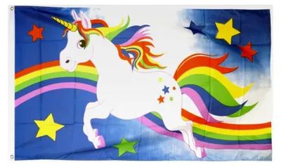 Produktbild von Einhornflagge Blau mit Regenbogen - 90 x 150 cm