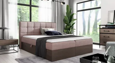Produktbild von Kontinentales Bett 160x200 CHANTELLE 1 - dunkle Eiche / Rosa + GRATIS Matratzenauflage